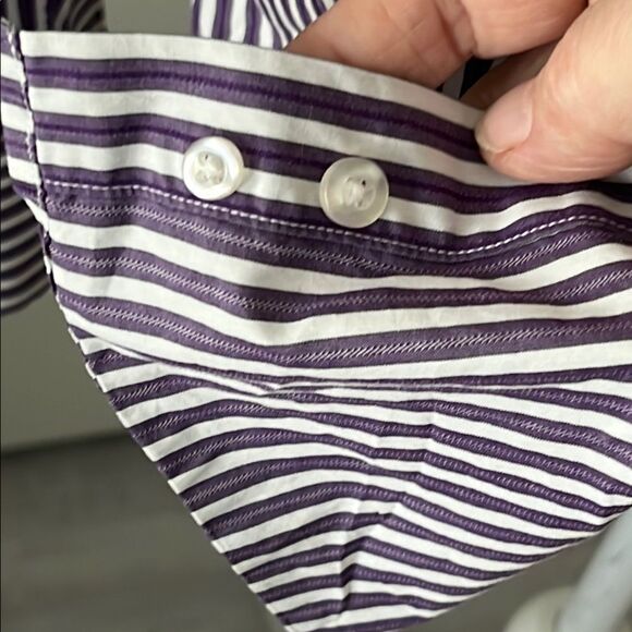 Neiman Marcus Eggplant and White Striped Button Down Shirt NWOT - Picture 4 of 8